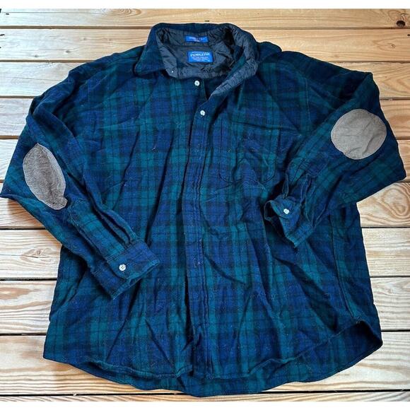 Pendleton Vintage Wool Elbow Patch Button Up Shirt Size XL Men’s Navy - Picture 1 of 7